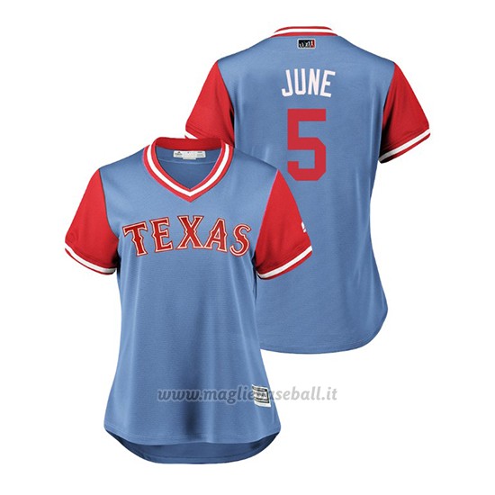 Maglia Baseball Donna Texas Rangers Willie Calhoun 2018 Llws Players Weekend June Light TOrnto Blue Jays